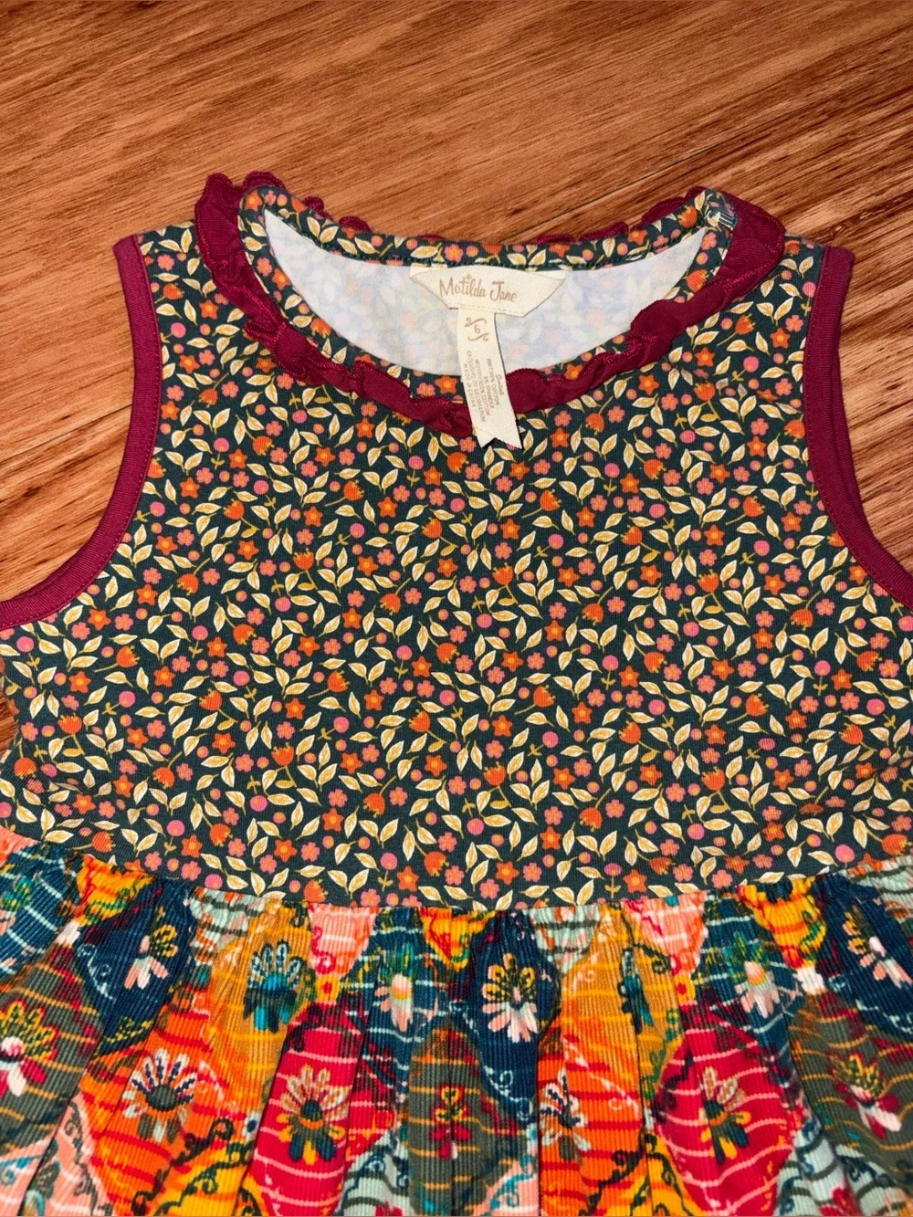 Matilda Jane Boho Floral Patchwork Girls' Dress in Mustard & Maroon size 6 - Picture 4 of 6